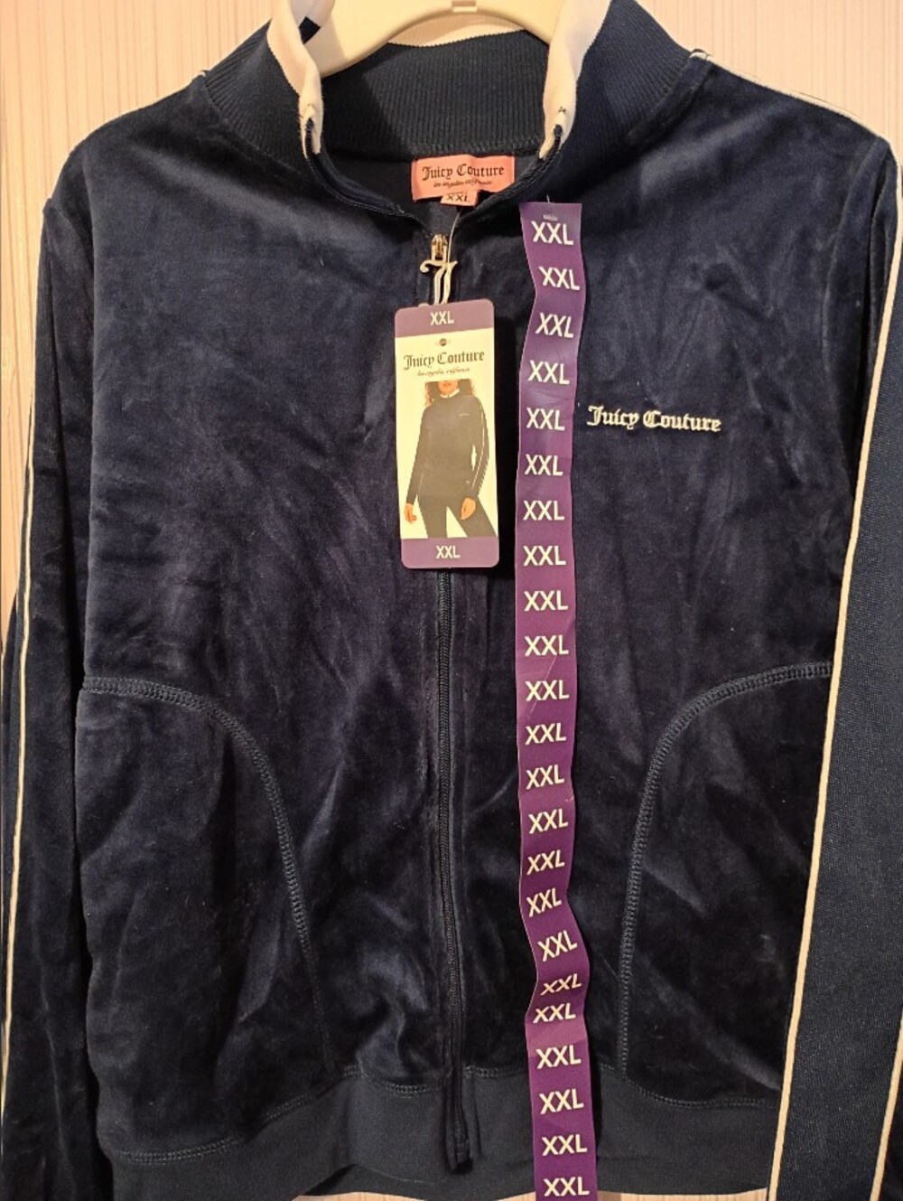 New! Juicy Couture Blue / White velour track jacket Size XXL - Picture 3 of 6